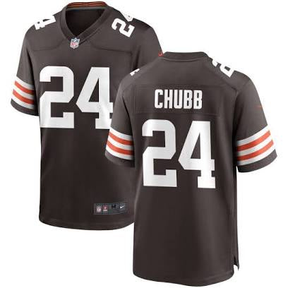 Nick Chubb Cleveland Browns brown and white jersey