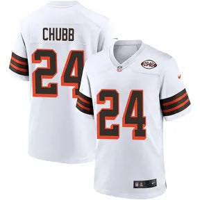 Nick Chubb Cleveland Browns white and orange jersey