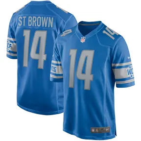 Amon-Ra St. Brown Detroit Lions blue jersey