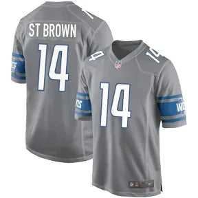 Amon-Ra St. Brown Detroit Lions gray jersey