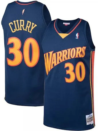 Stephen Curry Golden State Warriors navy blue throwback jersey