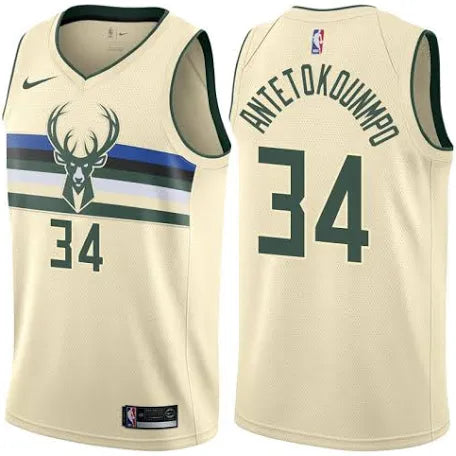 Giannis Antetokounmpo Milwaukee Bucks cream jersey