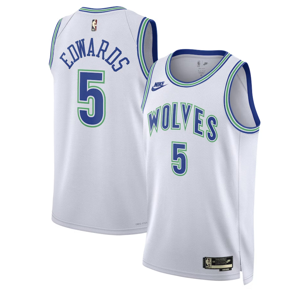 Anthony Edwards Minnesota Timberwolves white throwback jersey