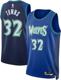 Karl Anthony Towns Minnesota Timberwolves blue throwback jersey