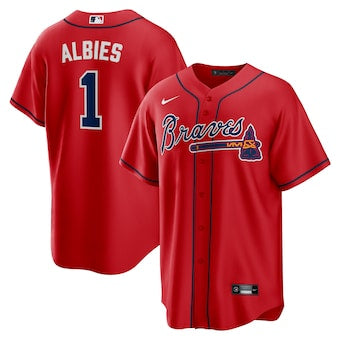 Ozzie Albies Atlanta Braves red alternate jersey