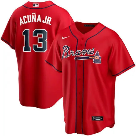 Ronald Acuña Jr Atlanta Braves red alternate jersey