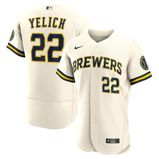 Christian Yelich Milwaukee Brewers cream white jersey