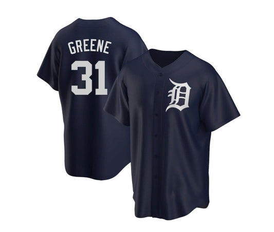 Riley Greene Detroit Tigers blue alternate jersey