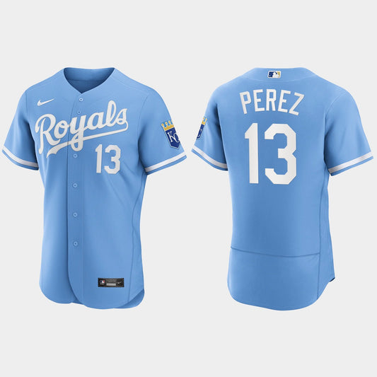 Salvador Perez Kansas City Royals home light blue alternate jersey