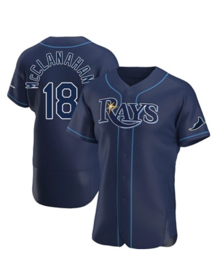 Shane McClanahan Tampa Bay Rays dark blue alternate jersey