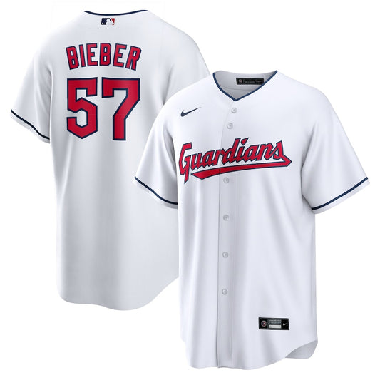 Shane Bieber Cleveland Guardians home white jersey