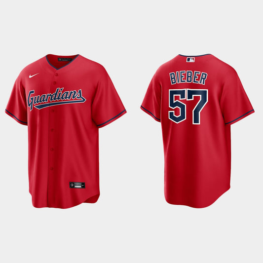 Shane Bieber Cleveland Guardians home red alternate jersey