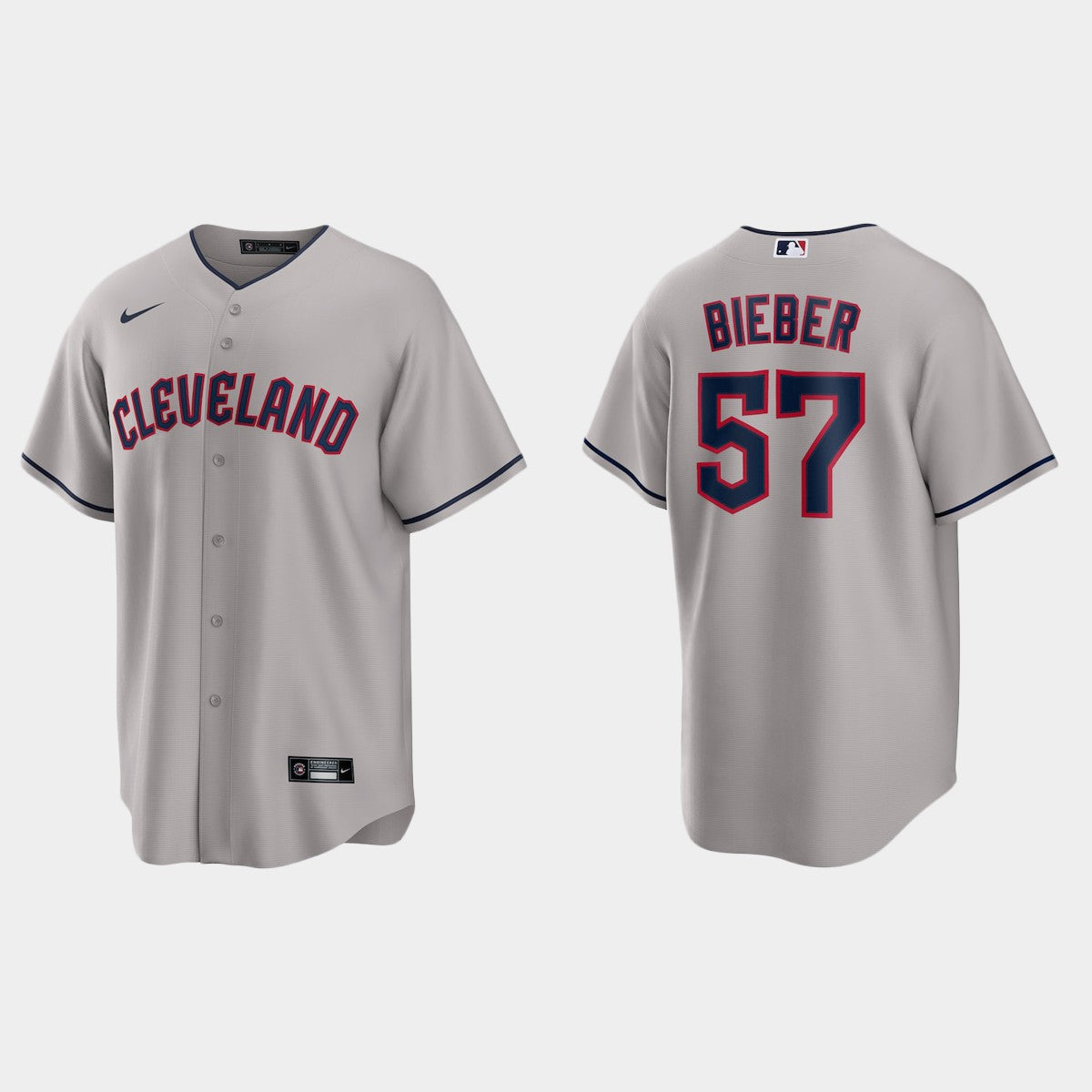 Shane Bieber Cleveland Guardians road gray jersey