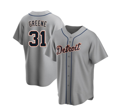 Riley Greene Detroit Tigers road gray jersey