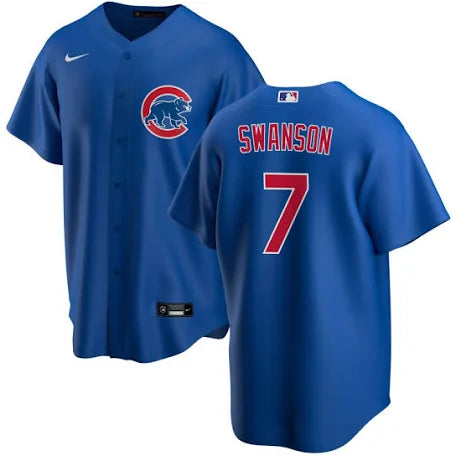 Dansby Swanson Chicago Cubs blue alternate jersey